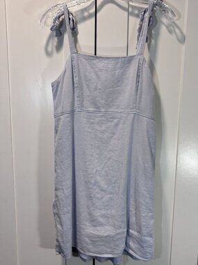 Hollister Cotton Linen Summer Dress Light Blue Adjustable Bow Straps Women’s M